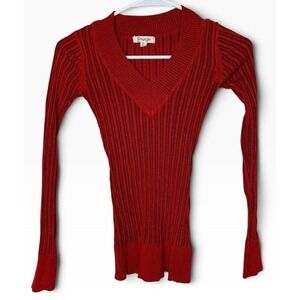 Energie Susie Ribbed Fitted V Neck Long Sleeve Sweater Red Juniors Size S Y2K